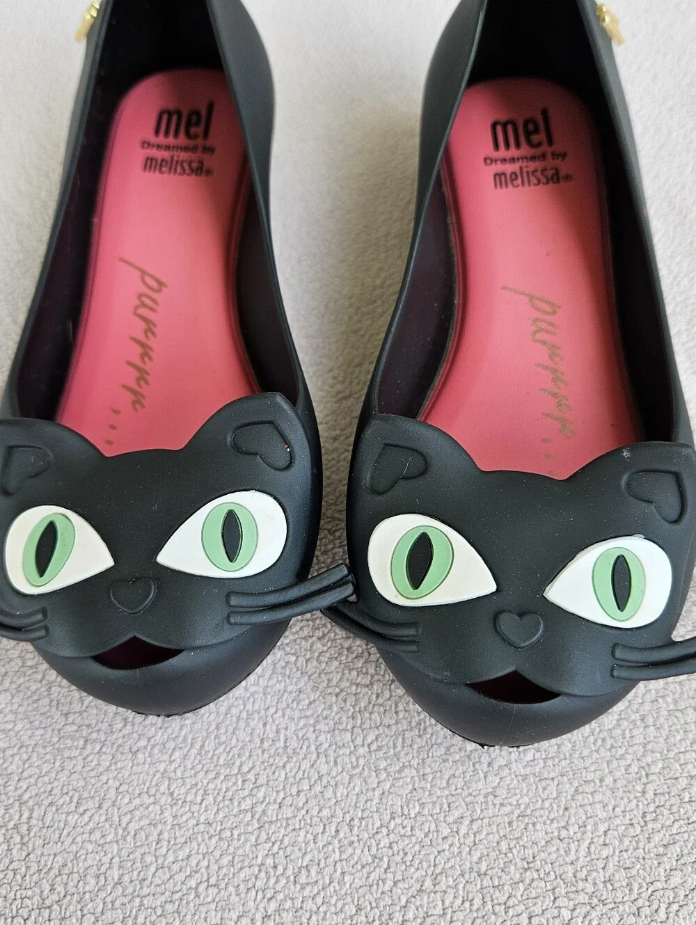 Mel Dreamed by Mini Melissa Ultragirl Black Cat Halloween Slip-On Flats SZ 11